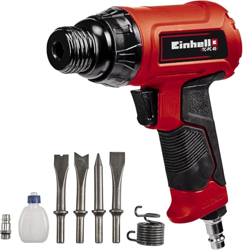 Einhell Cinceladora pneumática TC-PC 45 (para trabalhos em pedra e metal, inclui conjunto de cinzéis de 4 peças de 120 mm, garrafa de óleo, , mola tensor)