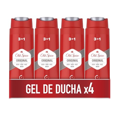 Old Spice Original gel de banho e champô para homens, 3 em 1, frescura durável, pack 4 x 400 ml
