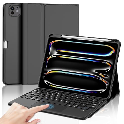 Teclado para iPad Pro 11 2024 11 polegadas com Touchpad, QWERTY espanhol Ñ, Bluetooth magneticamente removível Trackpad capa teclado com suporte para lápis para iPad Pro 11 M4, preto