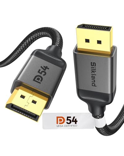 Silkland Cabo de 16K DisplayPort 2,1 [Certificado VESA], 4 K@240Hz/165Hz/144Hz, 8 K@165Hz, 2K@360Hz, 54 Gbps Cable DP 2M compatível com FreeSync, G-Sync, HDR para PC, Monitor, Placa gráfica 5090