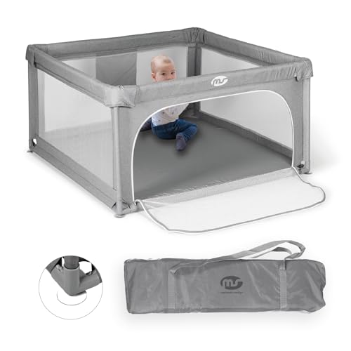 Parque infantil L - 120 x 120 - cinzento - corredor dobrável para bebé - parque de jogos seguro com gateiras e janela rede