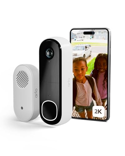 Arlo Essential 2 K Video-porteiro Wi-Fi campainha sem fios exterior impermeável, campainha de casa, detector de movimento, visão noturna, áudio bidirecional, teste de arco seguro incluído, 1 câmara,