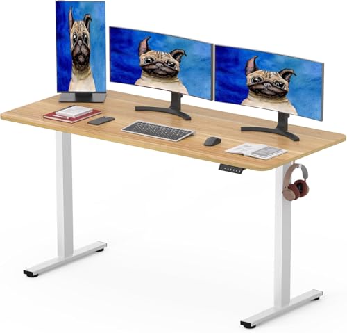 SANODESK Q1 Mesa elétrica elevável 160 x 80 cm, com placa inteira, altura ajustável, com 4 memórias de altura, painel inteligente e ganchos, ideal escritório em casa (ácer)
