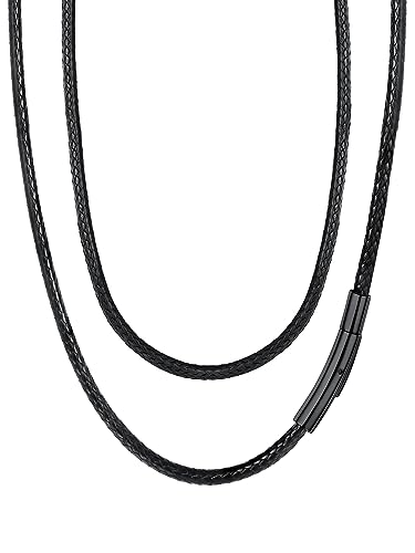 FaithHeart Colar de couro para pingente corrente de couro homem mulher com fecho de metal aço inoxidável 316L colar fino preto/castanho 2 mm / 3 mm largura 40-75 cm comprimento