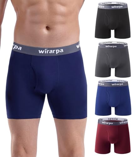 wirarpa Cuecas homem boxer algodão roupa interior confortável para homens sem etiquetas abrir a mosca pack de 4