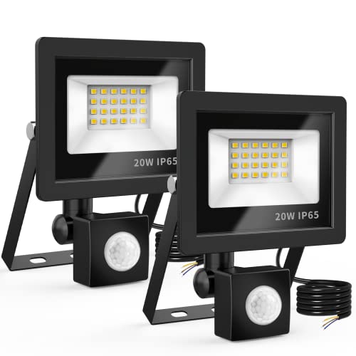 Realky Focos LED para exterior com sensor de movimento, 20 W 2000 LM holofote projetor LED para exterior, 6500 K, branco frio Floodlight IP65 impermeável projetor para casa, garagem, pátio, terraço