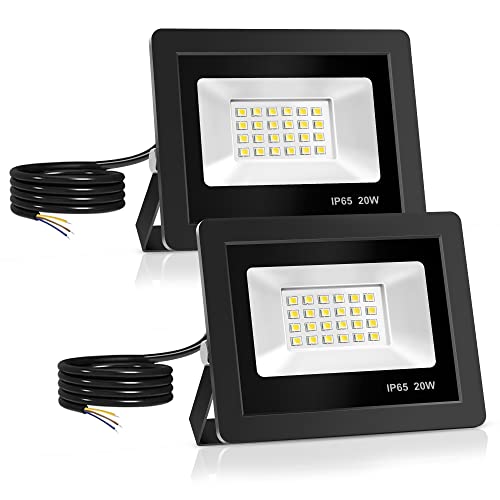 Realky Focos LED para exterior, 2 peças, 20 W IP65 impermeável projetor de holofote 24 LED 6000 K branco frio Floodlight para casa, garagem, pátio, terraço, campo
