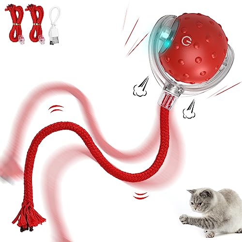 IOKHEIRA Brinquedos interativos para gatos interiores brinquedos elétricos para gatos com corda longa de rotação automática