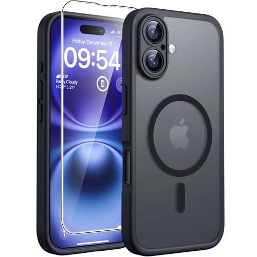 TOCOL Capa para iPhone 16, capa magnética para iPhone 16 6,1 polegadas [proteção lente câmera] [proteção militar] translúcida mate traseira, titânio preto