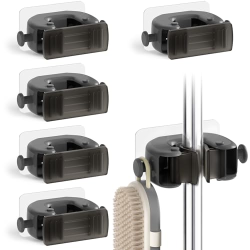 Oamwrae Cabide vassouras e esfregonas, 6 peças, suporte vassouras de parede auto-adesivo, pendure vassouras de parede com pinças de silicone antiderrapantes para móveis cozinha casa de banho