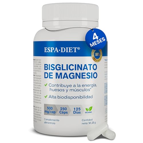 Bisglicinato de magnésio puro - Alta biodisponibilidade e efeito rápido - sono reparador, energia, suporte ósseo-muscular e concentração - magnésio assilimilável 250 cápsulas para 4 meses