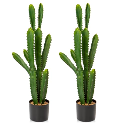 Oairse Conjunto de 2 plantas artificiais de 82 cm, plantas de cato, plantas artificiais grandes, em vaso, decoração de plantas, Euphorbia Accruensis Cactus, cacto artificial para casa,