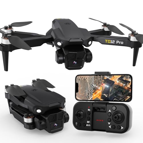 Toladrone Mini drone com câmara 4K, TD12PRO Drones com motor sem escovas para iniciantes, resistência ao vento de nível 3, ajuste de velocidade, controlo através da aplicação, quadricóptero RC