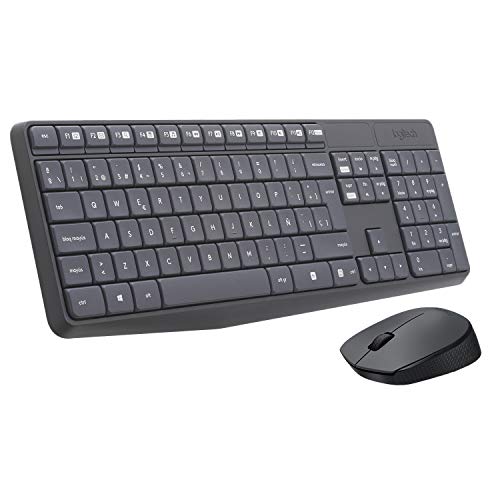 Logitech MK235 Combo teclado e rato para Windows, 2,4 GHz com recetor USB, rato sem fio, 15 teclas com função, bateria de 3 anos, PC/portátil, disposição QWERTY espanhol - preto