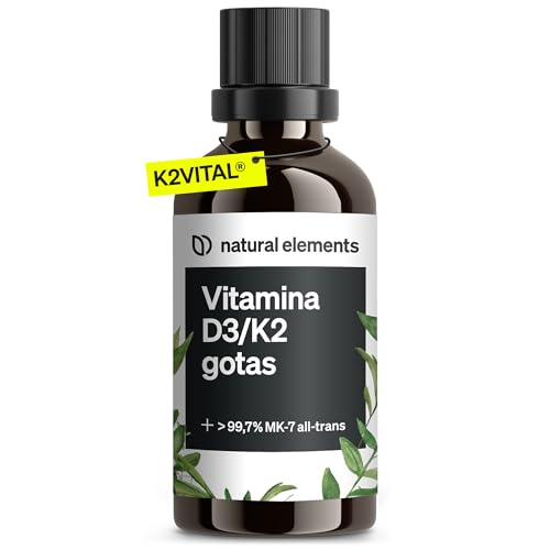 Vitamina D3 K2 em gotas, 50 ml, primeira qualidade: >99,7% all-trans (K2VITAL® da Kappa) D3 altamente biodisponível, testada em laboratório, alta dosagem, líquido