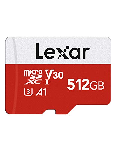 Lexar Cartão micro SD de 512 GB, cartão micro SD até 100 MB/seg, cartão de memória microSDXC com adaptador SD, A1, U3, C10, V30, Micro SD Card para Nintendo Switch, GoPro, tablet, câmara de vídeo