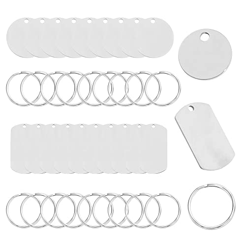 Hazrcvr Etiquetas em branco de aço inoxidável 20 peças estampado etiqueta em branco metal etiquetas em branco encantos placa placa placa medalha personalizada com anel de chave