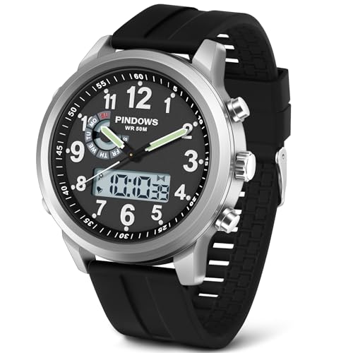 PINIDOUS Relógios para homem relógios desportivos digitais para homem multifuncional militar quartzo analógico relógio impermeável aço inoxidável moda clássica relógio de pulso casual Business