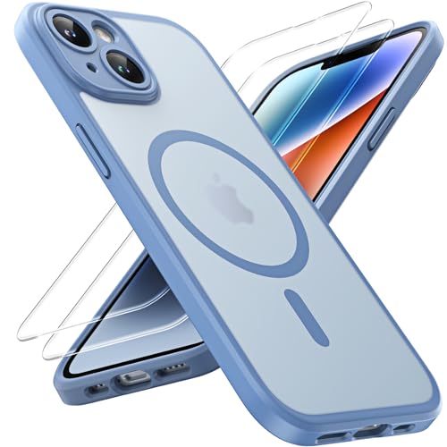 TOCOL Capa para iPhone 14, capa magnética para iPhone 14 6,1 polegadas [proteção lente câmera] [proteção militar] translúcida mate traseira, azul claro