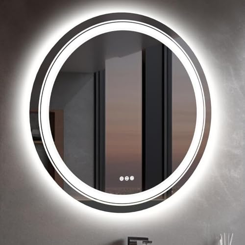 LUVODI Espelho de casa de banho LED redondo de 90 cm com luz frontal e retroiluminado espelho de casa de banho anti-embaciamento parede com 3 modos de luzes ajustável interruptor tátil espelho moderno