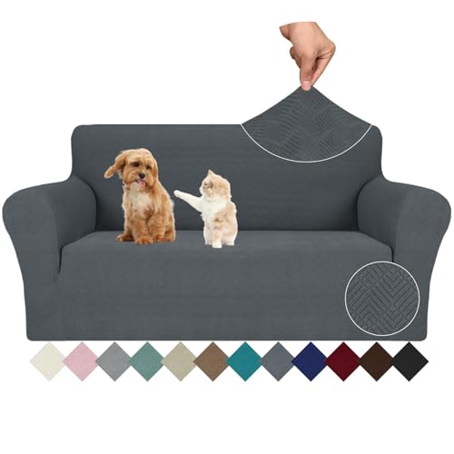 Ystyle Capa para sofá de 2 lugares ajustável, capas para sofá elástico, capa de sofá anti-gatos cães, sofá cover com apoios de braços, Jacquard capas cobertura sofá antiderrapante lavável, cinzento