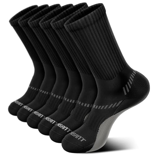 BULLIANT Meias para homem, 6 pares, meias anti-bolhas desporto compressivas caminhadas meias futebol, respirável com sola totalmente acolchoada