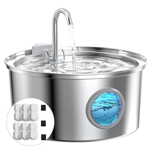 Fonte para gatos aço inoxidável: Bebedor gatos automático - 3,2 L fonte gatos - fonte de água para gatos silencioso - dispensador de água para gatos - dispensador de água cães - com 6 filtros 3