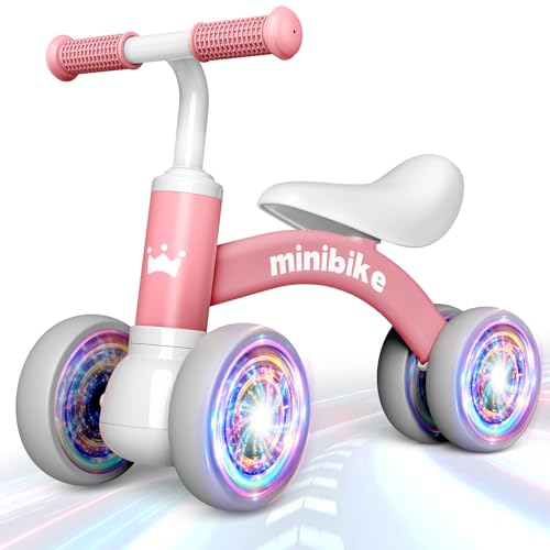 Brinquedo bebé 1-2 anos - bicicleta infantil 4 rodas luminosas, primeira bicicleta equilíbrio meninos / meninas - presente original bebé 1 ano (corredores bicicleta sem pedais para aniversários ou