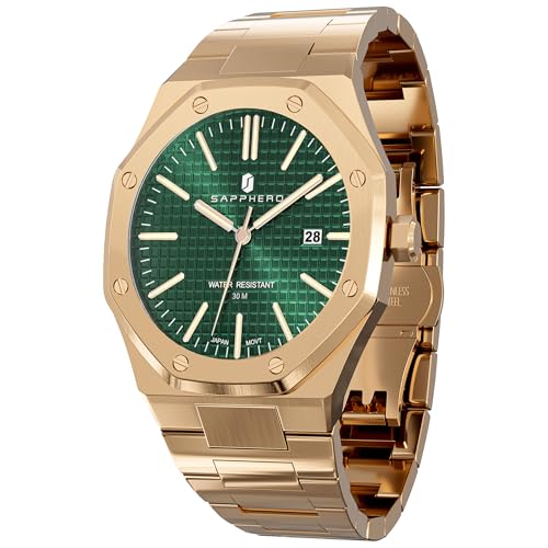 SAPPHERO Relógios masculinos octogonal 10ATM impermeável negócios casual moda homens japonês de quartzo de aço inoxidável luminoso relógio de pulso de presente para homens