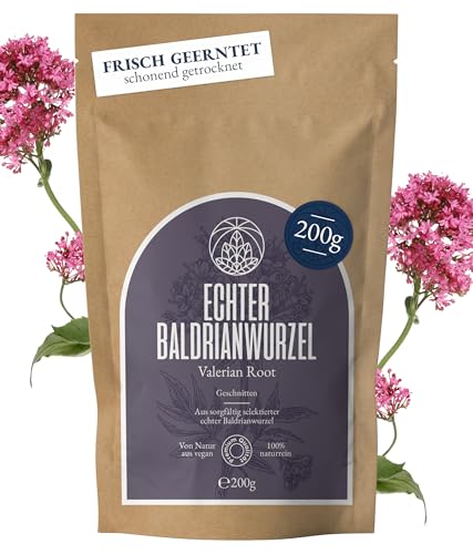 Chá de raiz de valeriana Monte nativo (200 g) - chá de valeriana seco suavemente, aromático e saboroso - 100 % puro e natural - sem aditivos (Valeriana officinalis)