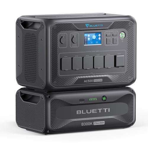 BLUETTI AC500 Estação de energia solar e B300K bateria de expansão, bateria de 2764,8 Wh LiFePO4, 6 tomadas CA de 5000 W ( de 10 kW), suporte UPS, energia modular para casa, emergência, Apagão