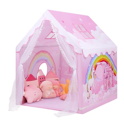 Tenda de campanha infantil menina tenda de jogos para crianças interior e exterior, grande rosa tenda para crianças com janelas e bolsa de transporte, loja de princesa castelo 120 × 100 × 130 cm,