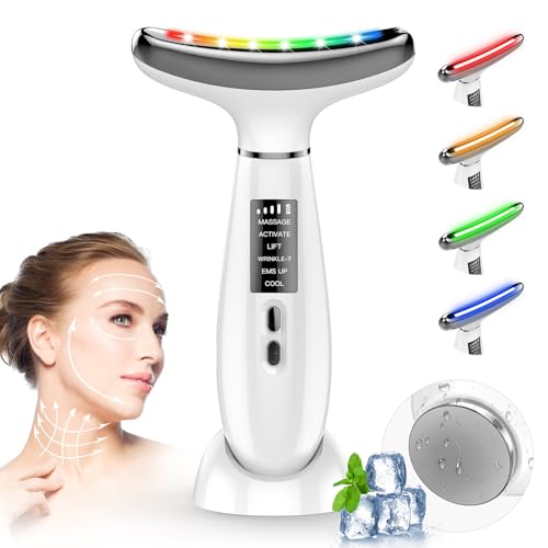 Massajador facial elétrico, massajador facial anti-rugas de 6 modos, temperatura 45 °C, para anti-envelhecimento, levantamento e reafirmação da pele lisa (modo LED de 4 cores - branco)