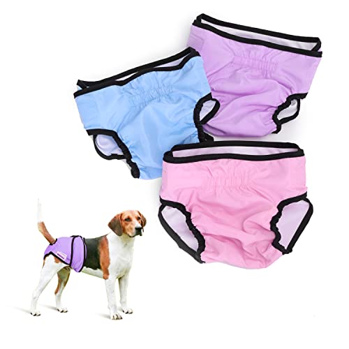 Nobleza 3 Fraldas laváveis para cães, cuecas higiénicas para s no céu, reutilizável animais de estimação sanitários fralda para cães e mulheres (M cintura 35 - 45 cm, 3 pacotes, azul, rosa e