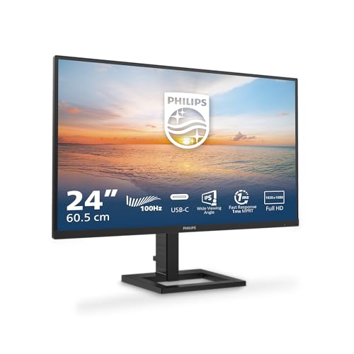 Philips 24E1N1300AM Monitor FHD de 24 polegadas, altura regulável, altifalantes (1920x1080, 100 Hz, HDMI, USB-C (65W Power Delivery) Hub USB, preto