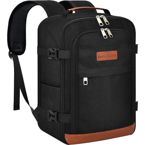 MOCOCITO Mochila viagem cabine avion 40 x 20 x 25, mala de viagem para Ryanair EasyJet mochila de bagagem de mão mochila de viagem, mochila unissexo impermeável 20 L, Preto/castanho, 40 x 20 x 25 cm