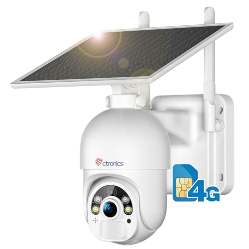 Ctronics 2,5 K 4 MP: câmara de vigilância 3 G/4 G, LTE, câmara solar 4 g sem WiFi, áudio bidirecional, deteção humana PIR 355 °/90 °, câmara solar compatível com telemóvel/tablet/PC, pão 355 T. ilt 90