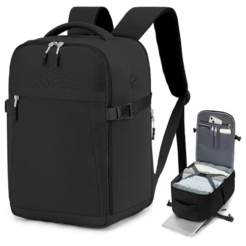 Mochila viagem cabine avião, mochila de viagem para Ryanair para Easyjet mala de avião homem mulher, Preto, 45 x 36 x 20 cm