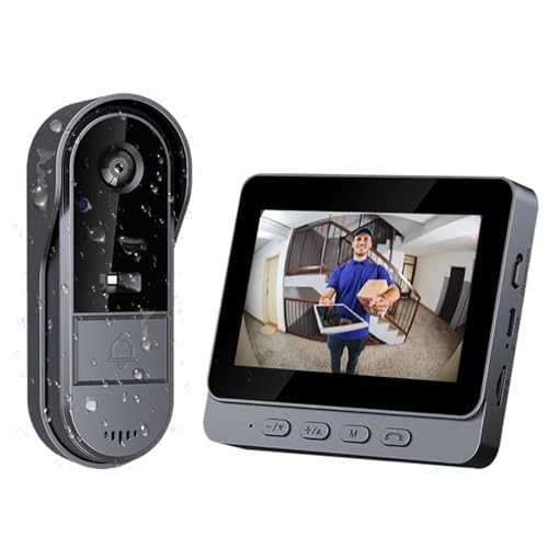 Zeerkeer Campânula IP65 Wi-Fi com câmara 1080P, ecrã IPS de 4,3" + áudio Bluetooth, intercomunicador anti-roubo, fácil utilização idosos/crianças | segurança exterior casa/vila