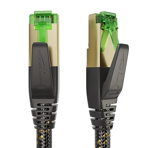 KabelDirekt Cabo Ethernet CAT7 com blindagem tripla ultra-segura e cobertura de nylon flexível, 5 m, cabo de rede/internet (10 Gbps para velocidade máxima de fibra ótica, RJ45, Gaming/Xbox/PS5)