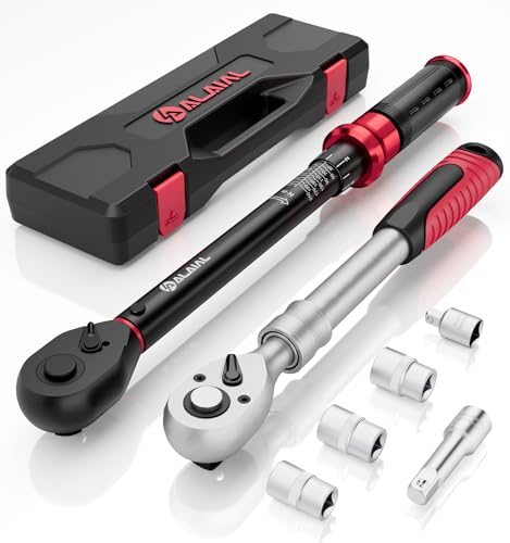 ALAIAL Chave dinamométrica 1/2', 7 peças 20-220 Nm, conjunto de chave dinamométrica, alta precisão ± 3% com catraca telescópica, extensão, adaptador de 1/2"-3/8", 3 tomadas (17/19/21 mm) para moto