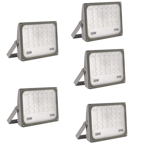JBdusn Foco projetor LED 30 W, 5 peças super brilhante, 6500 K, luz de segurança LED IP66, à prova d'água, potente luzes LED Floodlight exterior, holofotes LED para casa, garagem, pátio, terraço,