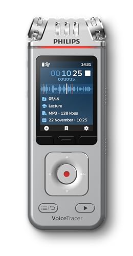 Philips VoiceTracer DVT4115 Gravador de voz (8 GB, MP3 e PCM, 3 microfones de alta fidelidade, reconhecimento de voz, resumos, registos de sessões e to-dois)