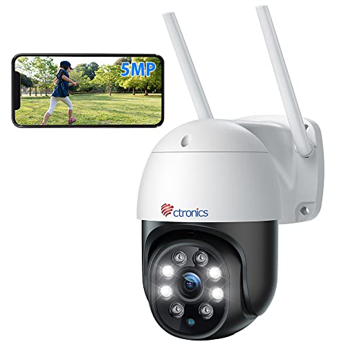 Ctronics 5MP Câmara de vigilância WiFi exterior, 2,4 Ghz/5 Ghz WiFi PTZ IP câmara exterior, 2880 x 1620 P resolução com detecção humana rastreamento automático, visão noturna colorida