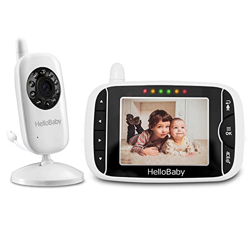 HelloBaby Monitor de vídeo sem fios com câmara digital, monitorização da temperatura, visão noturna, áudio em 2 sentidos.