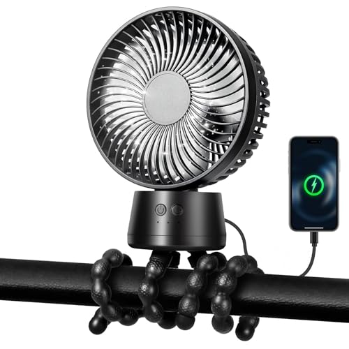 POPERFUN Ventoinha de carrinho de bebé de 15000 mAh, ventilador portátil para carrinho de bebé com luz LED, 3 velocidades ventilador USB recarregável para carrinho, moisés, assento de carro