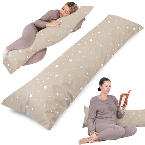 Totsy Baby Almofada de gravidez 145 cm, almofada comprida para dormir de lado almofada encosto cama ideal para descanso maternidade e amamentação grávidas