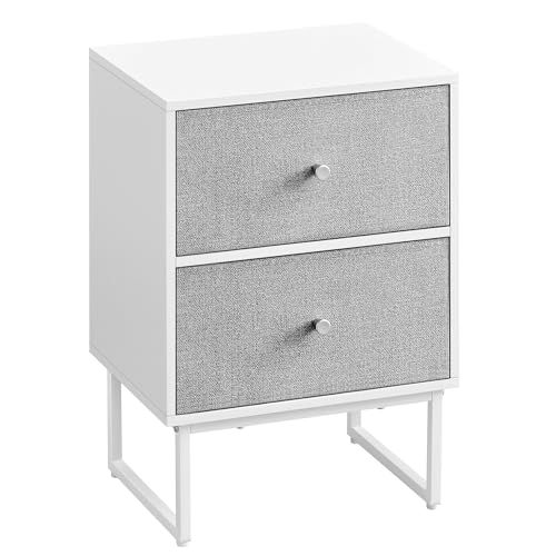 VASAGLE Mesinha de cabeceira, mesa auxiliar com armazenamento, 2 gavetas removíveis de tecido, para quarto, sala de estar, branco nuvem e cinzento pombo LGS029W14