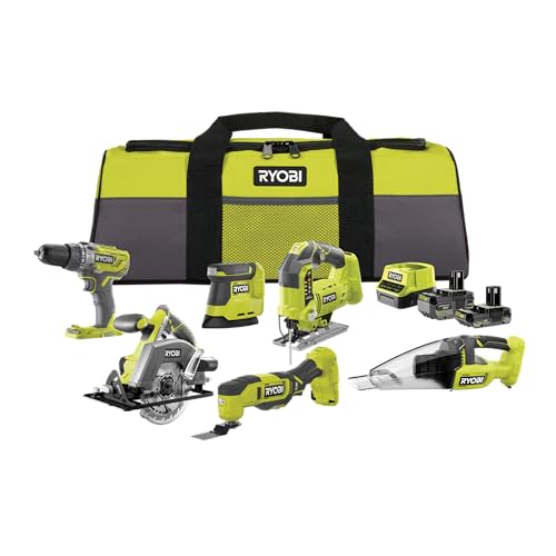RYOBI 18 V ONE+ Kit combinado sem fios 10 ferramentas, broca, serra, multifunções e muito mais, inclui 2 baterias e carregador