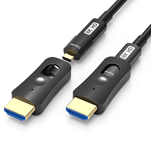 YIWENTEC HDMI Fibra ótica Cabo HDMI 2.1 cabo de 48 Gbps Cabo de alta velocidade de 8K @ 60Hz 4K @ 120Hz suporte Dolby Dynamic HDR HDCP 2.3 Earc com micro HDMI Pull Type (10 m)